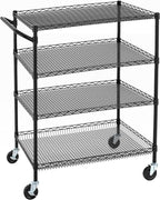 Finnhomy 4 Tier Heavy Duty Commercial Grade Rolling Cart with Handle Bar, Metal Wire Utility Cart with Wheels, Service Trolley on Wheels, Shelf Size 24" D x 36" W, NSF, Black