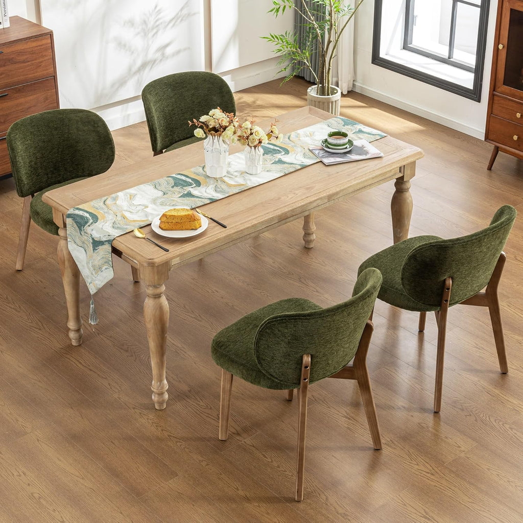 YOUNIKE Dining Chair with High Back Set of 8 Mid Century Modern Kitchen Chair Boucle Fabric Upholstered Armless Accent Chair 20" Wide Padded Seat with Wooden Legs for Living Room Bedroom Olive Green
