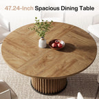 Tribesigns 47.24-Inch Brown Round Dining Table for 4-6 People, Modern Fluted MDF + Metal Base Kitchen Table, Sturdy Circle Dining Room Furniture, Brown