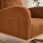 27.2" Rocking Chair for Nursery, Sherpa with Morden High Back and Side Pocket, Rocking Accent Armchair with Rubber Wood Legs for Living Room, Bedroom, Caramel