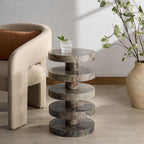 SAFAVIEH Couture Collection – Danny Green & Brown Stacked Round Marble Accent Table, Fully Assembled (SFV5766B)