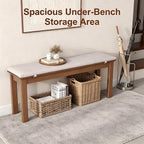 CycleCrew 47.2" Solid Wood Dining Bench with Removable Cushion - Mid-Century Modern Entryway Bench, Extra Height Upholstered Bench for Dining Table, End of Bed, Living Room