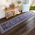 Rugcomf Runner Rug Washable Kitchen Runner 2'6''x8' Runner Rug for Entryway Indoor Floral Non-Slip Soft Carpet Runner for Hallways, Kitchen, Laundry, Bedroom, Bathroom(Blue)