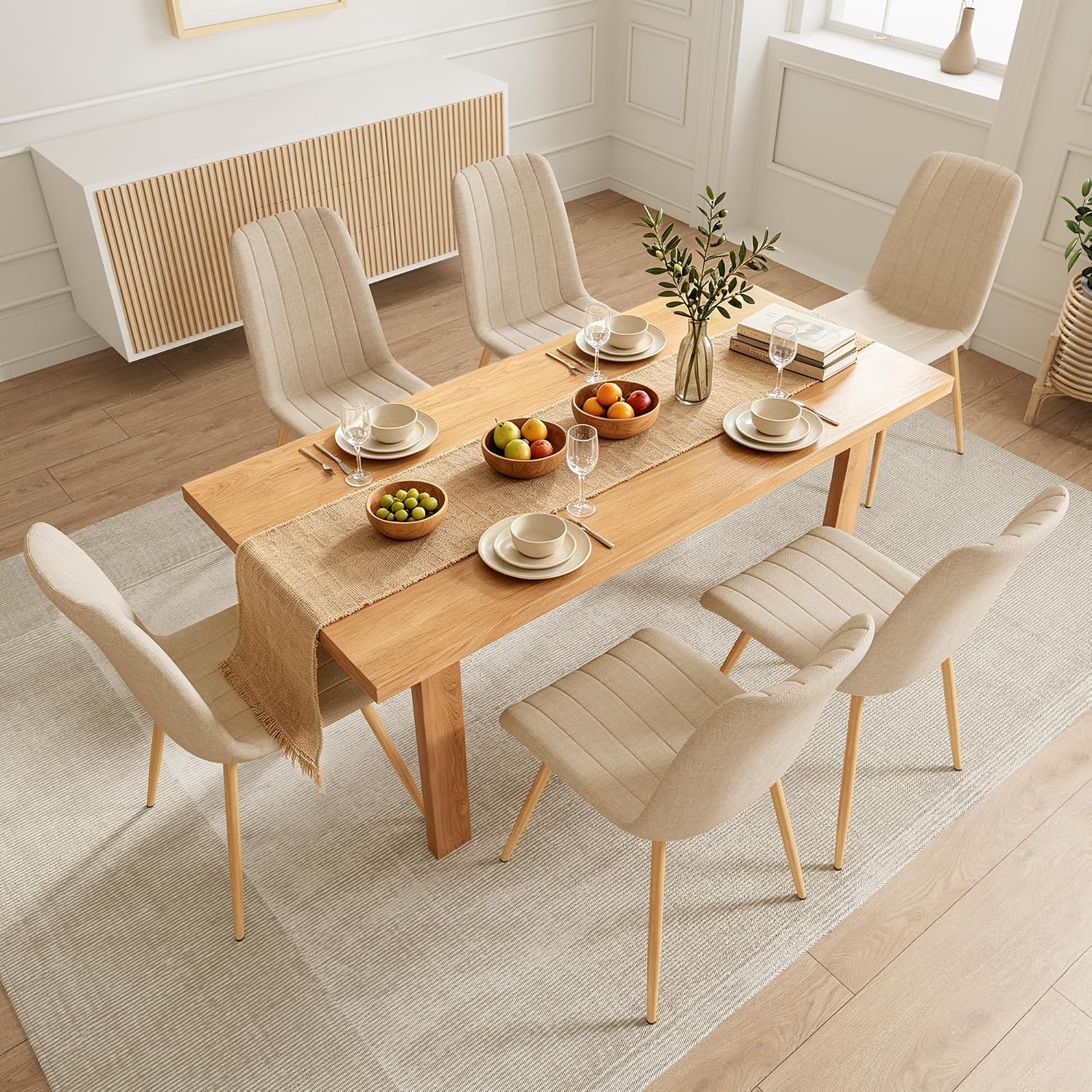 High Back Upholstered Dining Chairs Set of 4, Beige | Breathable Linen Fabric, Sturdy Metal Frame, Modern Dining Chairs for Kitchen Dining Room & Cafe, 300lbs Capacity, Save-space