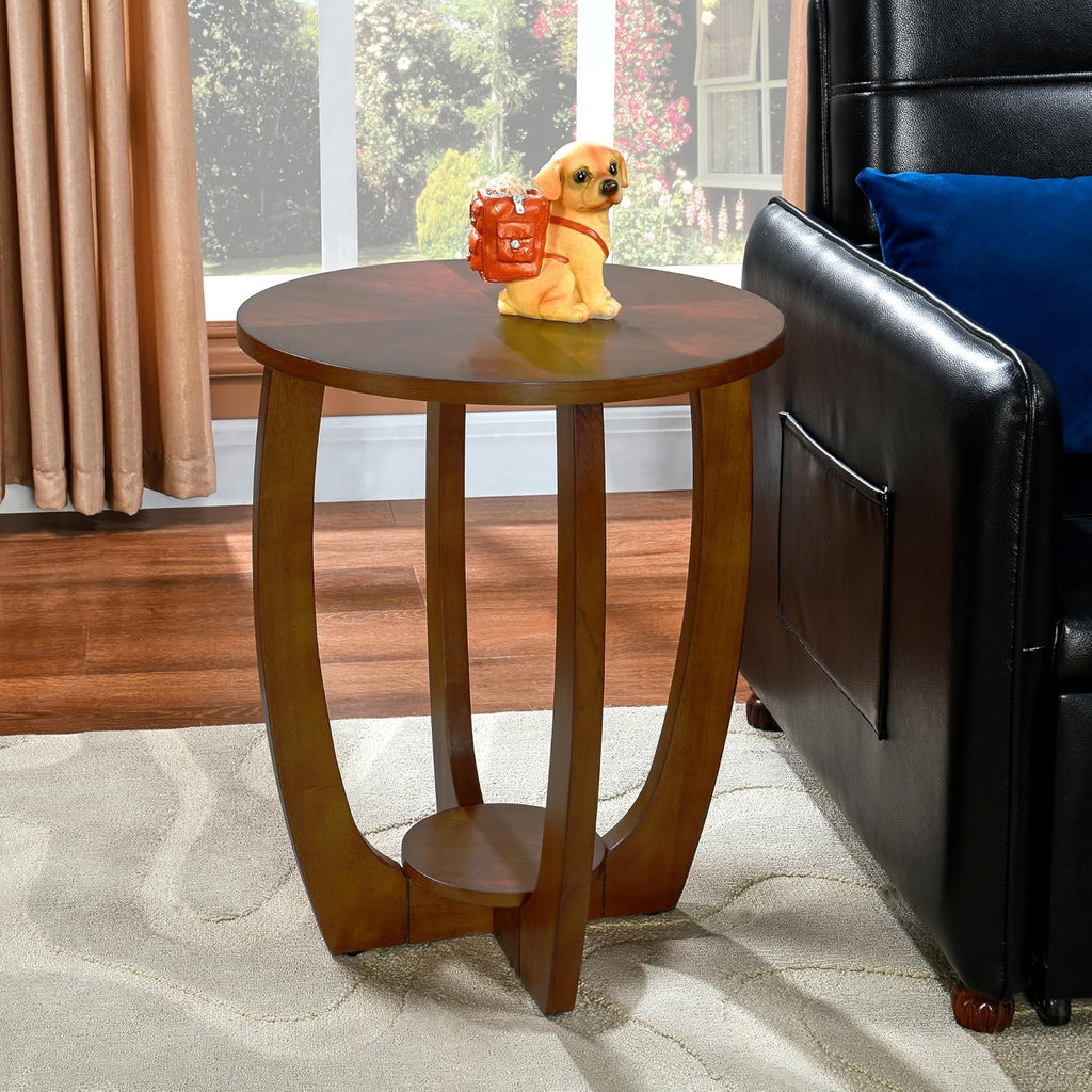 Wood Farmhouse End Table with Storage Shelf, 2-Tier Side Table with Curved Legs & Lower Removable Shelf, Accent Table for Living Room, Walnut Finish & Easy Assembly, Dark Brown