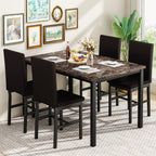 Hooseng 5 Piece Dining Table Set for 4, Faux Marble Kitchen Table with Upholstered Chairs, Modern Dinner Table Set for Dining Room, Apartment, Small Spaces, Brown＆Brown