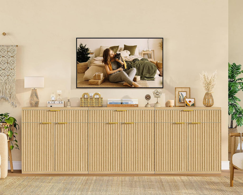 Buffet Sideboard Cabinet with Storage, 31.5" Buffet Table Coffee Bar Wine Bar Storage Cabinet with Adjustable Shelf for Living Room, Kitchen, Natural