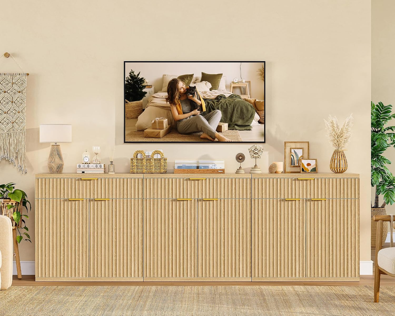 Buffet Sideboard Cabinet with Storage, 31.5" Buffet Table Coffee Bar Wine Bar Storage Cabinet with Adjustable Shelf for Living Room, Kitchen, Natural
