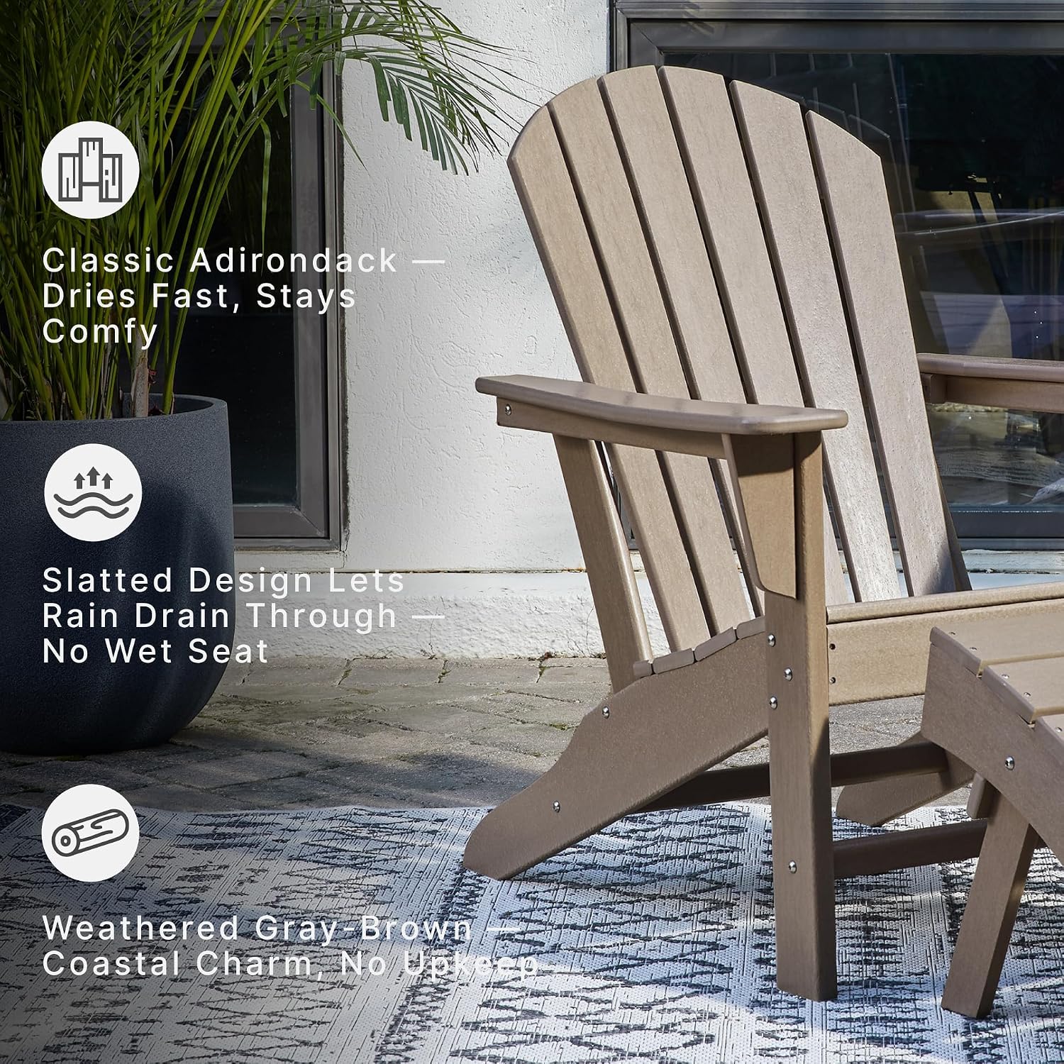 Signature Design by Ashley Sundown Treasure Outdoor Patio HDPE Adirondack Chair, Light Brown