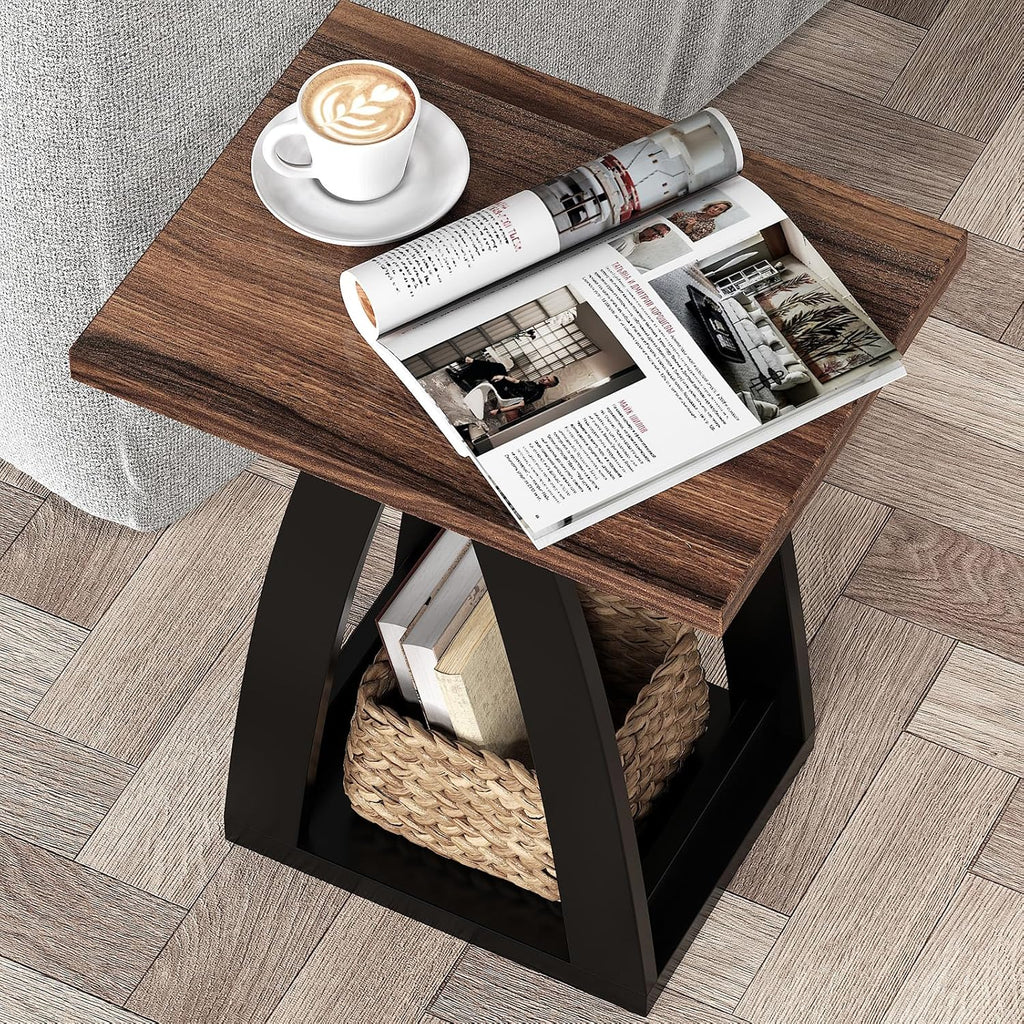 End Tables Living Room Set of 2. Side Tables Living Room. Side Table Beside Sofa. Modern End Table for Home. Black-Brown End Tables Set of 2