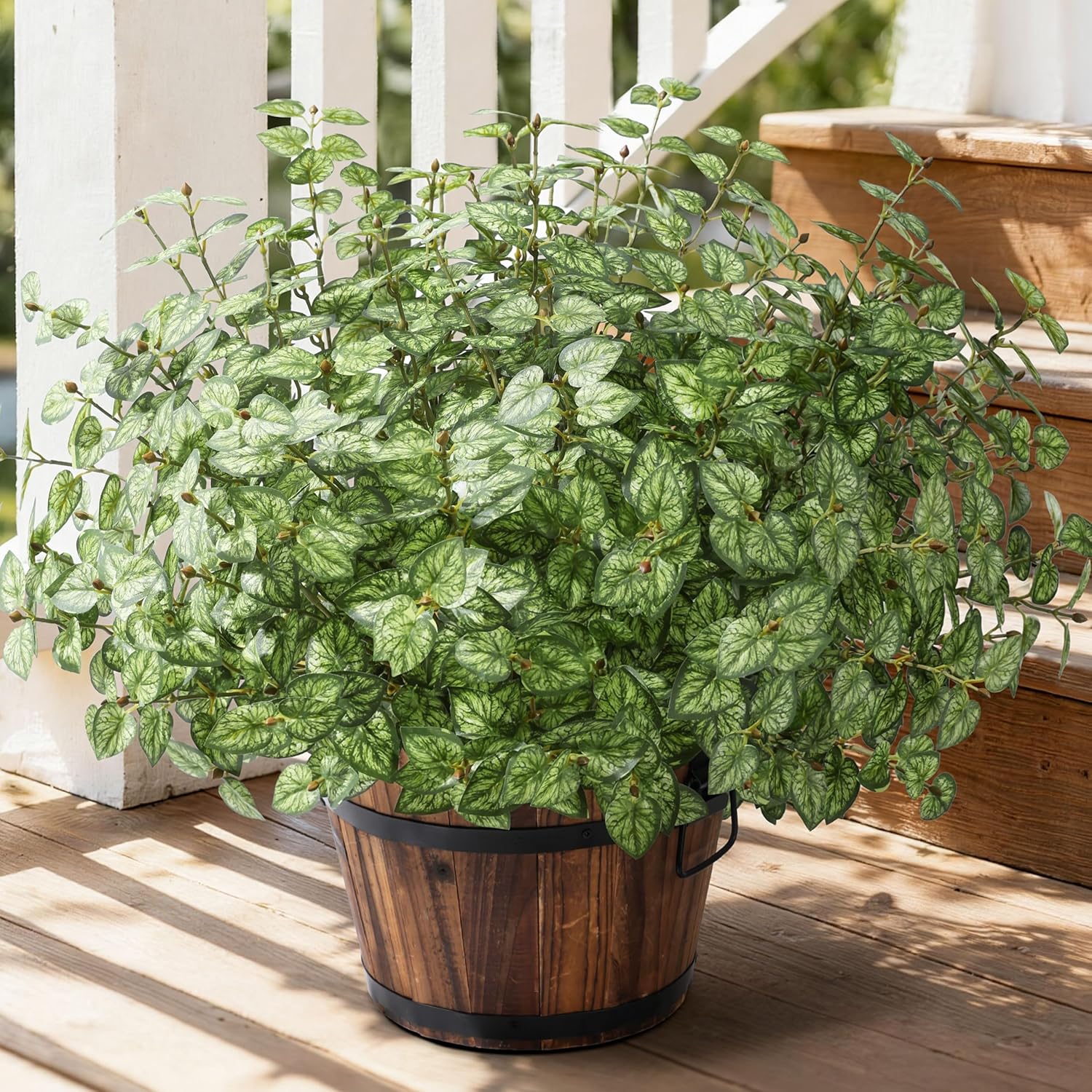 Ivydale Artificial Plants Outdoor 5 Pcs, Faux Greenery Plants Outdoor UV Resistant Silk Plants with Stems, Fake Plants for Outside Planter Front Porch Patio Pathway Decoration(Green)