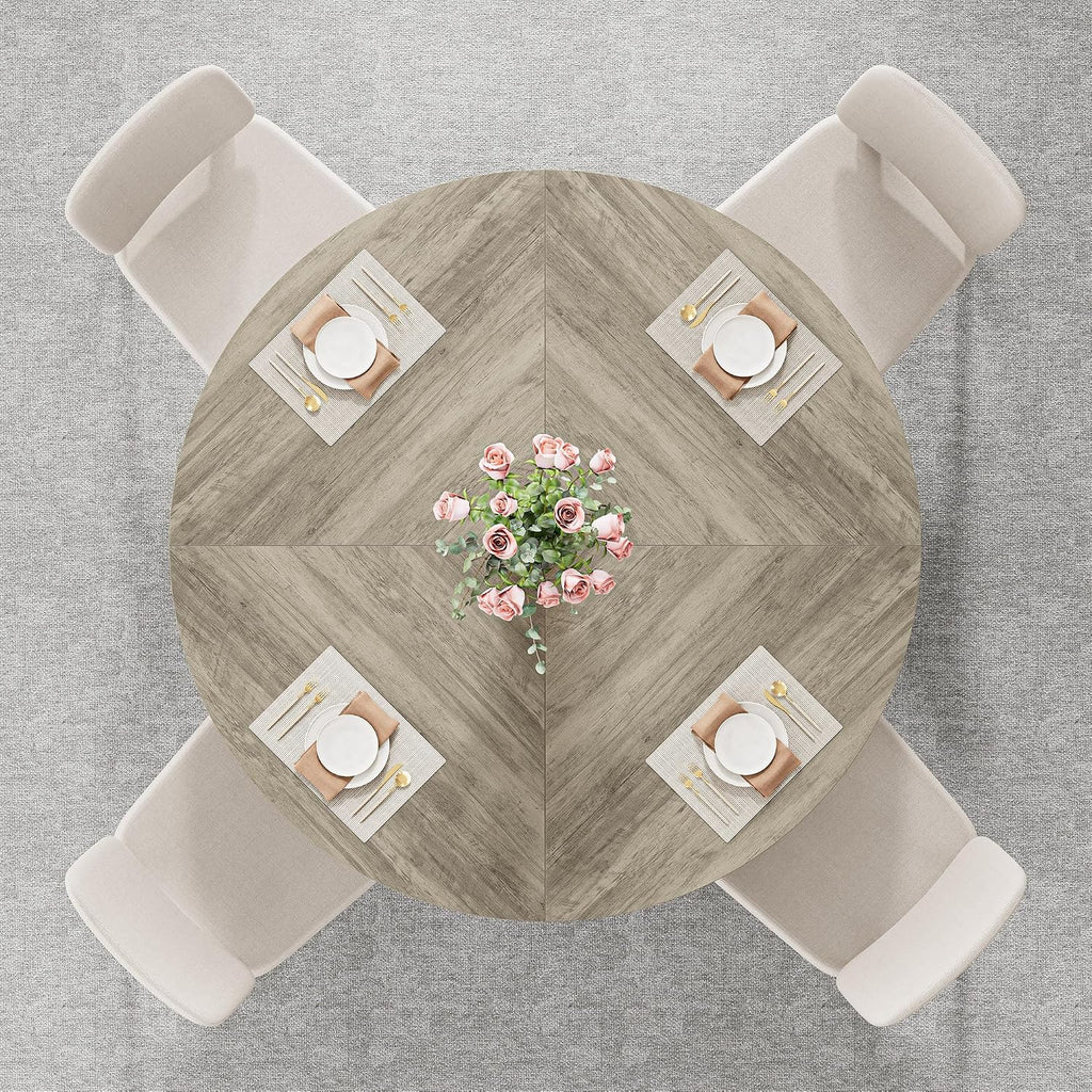 IRONCK 47.2" Round Dining Table for 4-6 People, Wooden Dining Room Table with H-Shape Pedestal Base, Farmhouse Dinner Table, Circle Kitchen Tables for Dining Room, Kitchen, Apartment, Light Gray