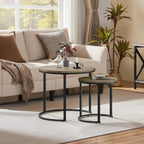 Yaheetech Nesting End Table Set of 2, Rustic Stacking Side Tables, Round Wooden Tabletop and Sturdy Metal Base for Living Room, Tea Room, Small Space, Gray | Nesting Table