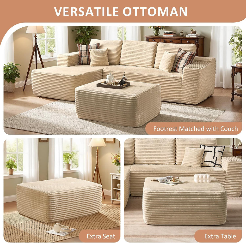37.1" Ottoman for Couch, Memory Foam Cloud Boneless Sectional Couch for Living Room Foot Stools No Assembly Require (Beige, Ottoman)