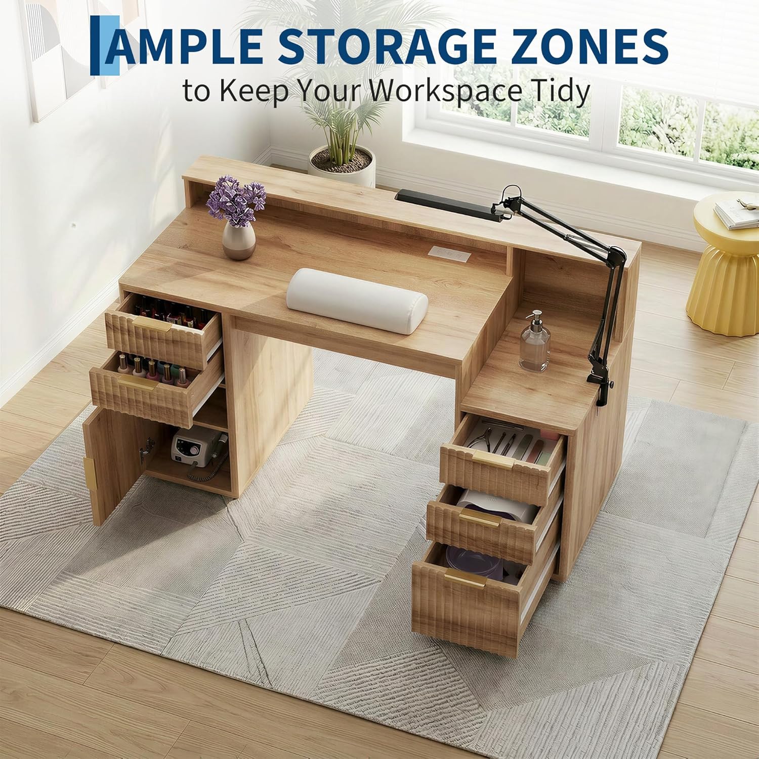 IDEALHOUSE Rectangular Computer Desk with Hutch & Printer Stand, Ripple Door Storage Home Office Desk, Space-Saving Study Writing Desk for Bedroom, Sturdy Board Student Desk with Easy Assembly