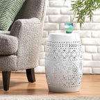 Iron Side Table,Cylindrical Design Suitable for the Living Room Indoor and Outdoor Coffee Table(White,1pc)