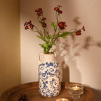 VICTOR & TERESA Blue and White Ceramic Vase for Flowers, Rustic Vase Home Decor for Pampas Grass, Farmhouse Decorative Vases for Mantel, Living Room, Shelf, Centerpieces, 7'', Gifts for Mom