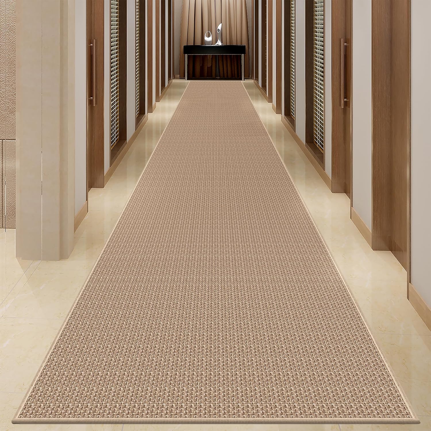 20ft Natural Jute Hallway Runner Rug Non Skid Washable, Rubber Backed Long Khaki Indoor Entryway Runner, Absorbent Kitchen Carpet Sink Rug