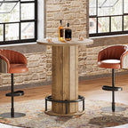 Tribesigns Round Bar Table, 39.4" H Wood Bistro Pub Table with Metal Ring Footrest for Dining Coffee Cocktail Living Room, Small Space, Light Brown (Only Table)