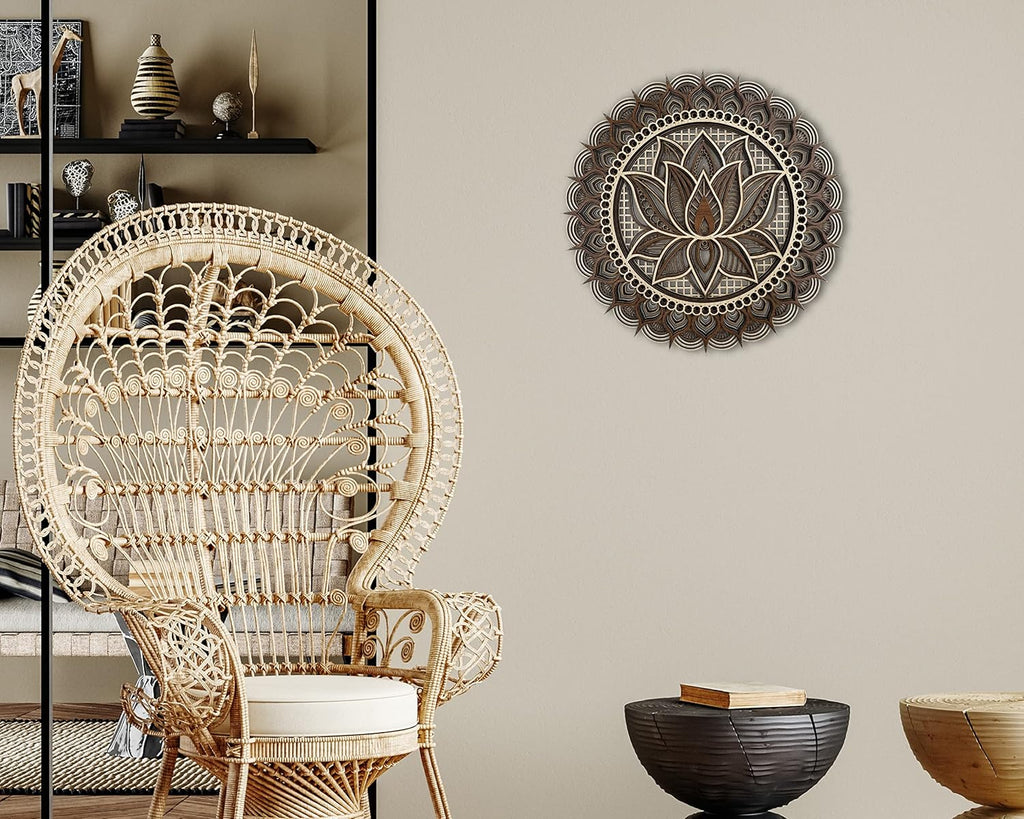 Mandala Wall Art, Mandala Wood Wall Art Decor, Lotus Flower Wall Decoration, Layered Mandala (X-Large)