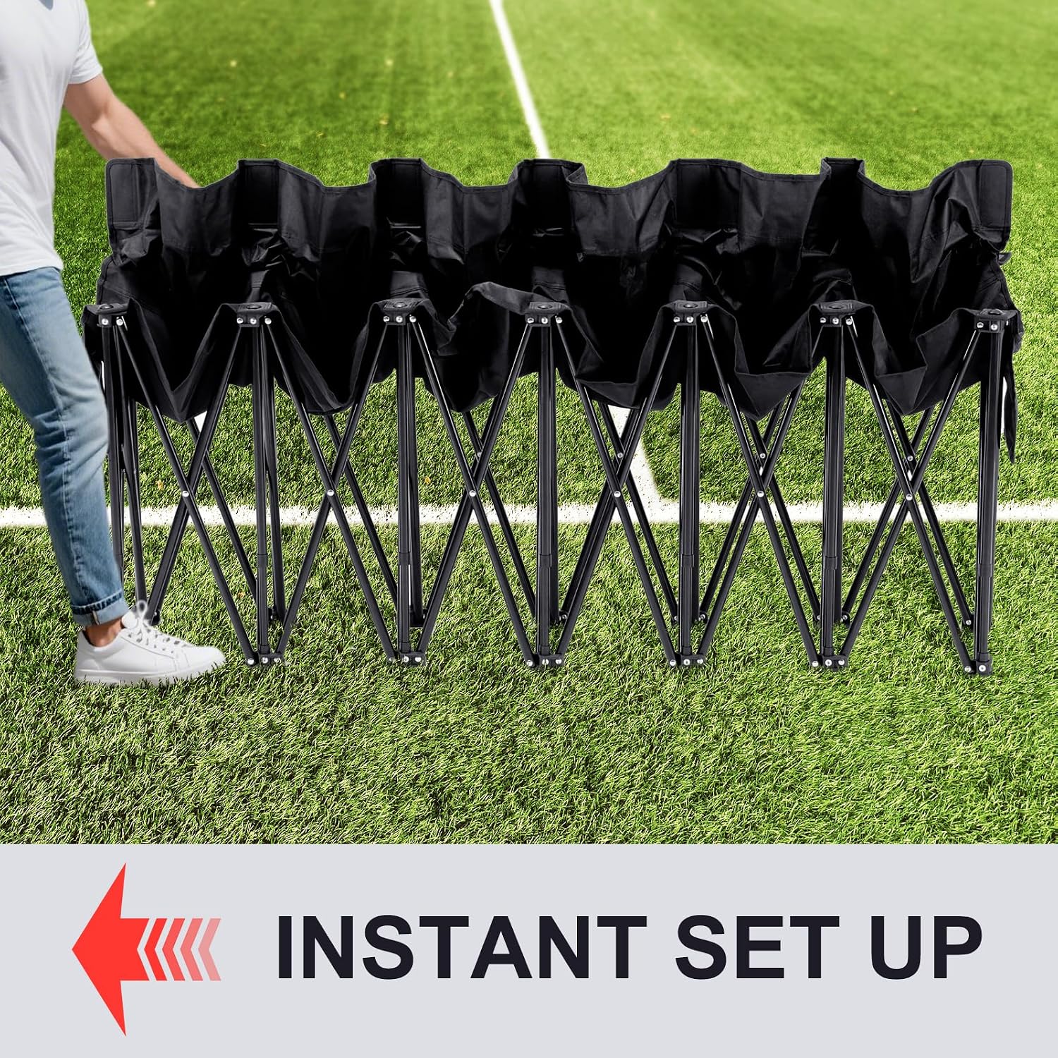 NAIZEA 6-Seat Sports Bench, Folding Bench Chair Sideline Benches with Back, Stadium Seats Camping Chairs Portable Team Benches for Soccer & Football Sidelines, Tailgating, Camping & Events,2 Pack