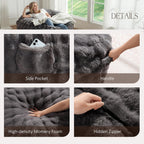 ZurNesfure Bean Bag Chair 3FT Plush Lounger Beanbag with Filler No Assembly Giant Bean Bag with Handle Side Pocket&Machine Washable Cover Large Bean Bag Chair for Adults Home Dorm (Darkgrey, Medium)