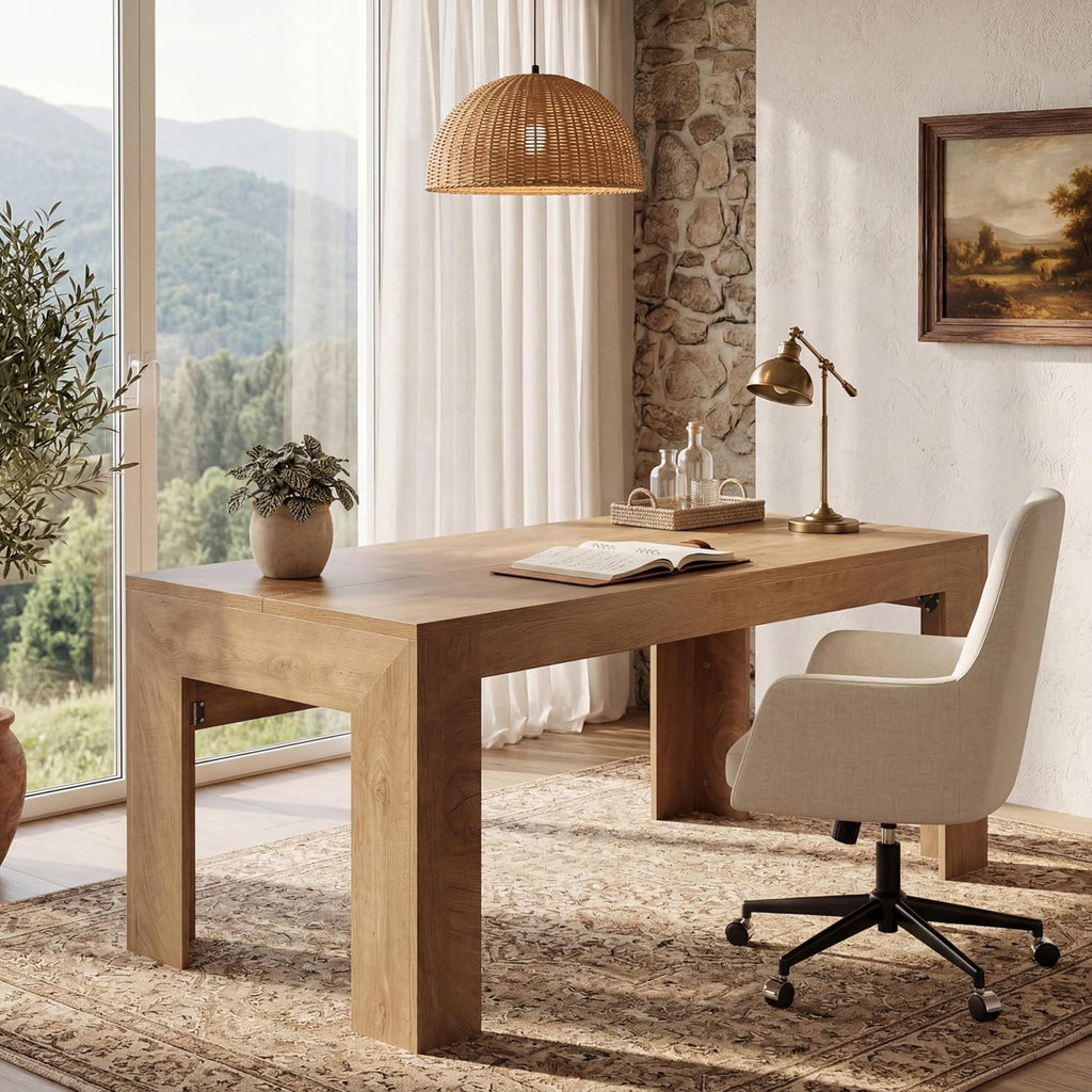 Tribesigns 63-Inch Office Desk, Modern Executive Desk with Large Tabletop, Wooden Computer Desk, Long Workstation for Home Office, Light Brown