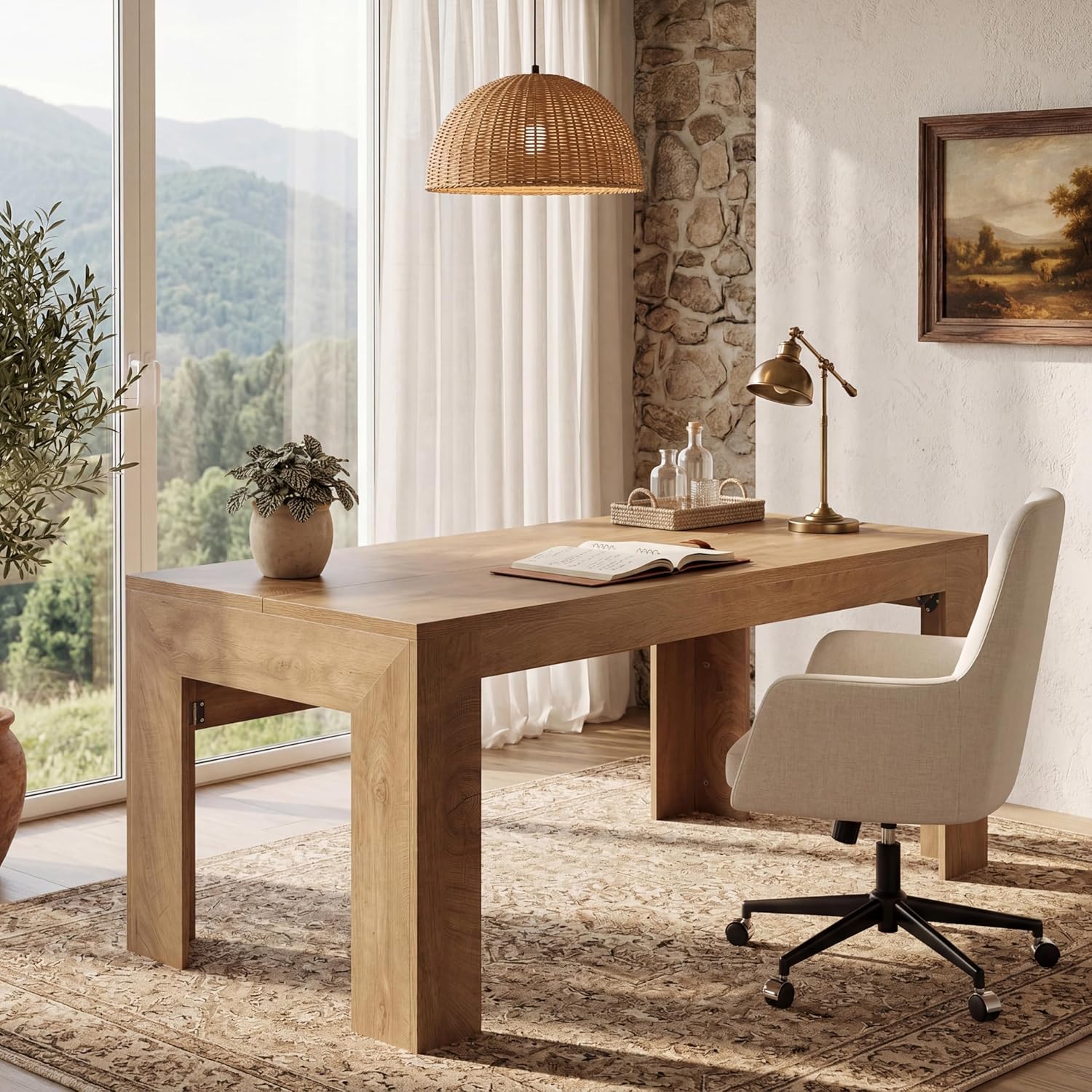 Tribesigns 63-Inch Office Desk, Modern Executive Desk with Large Tabletop, Wooden Computer Desk, Long Workstation for Home Office, Light Brown