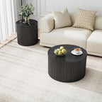 Nesting Coffee Table Set of 2, Modern Round Black Wood Coffee Table with Built-in Storage, Mid-Century Accent Side Table for Living Room, Kitchen, Small Apartment