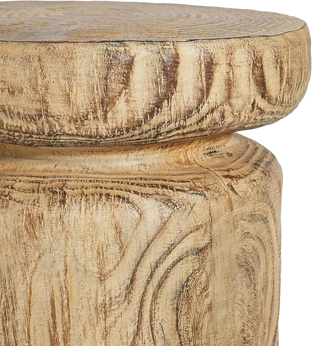 Merax MGO Wood Grain Side Table, Realistic Tree-Stump Design, Lightweight Concrete End Table for Indoor & Outdoor Use, Natural Wood