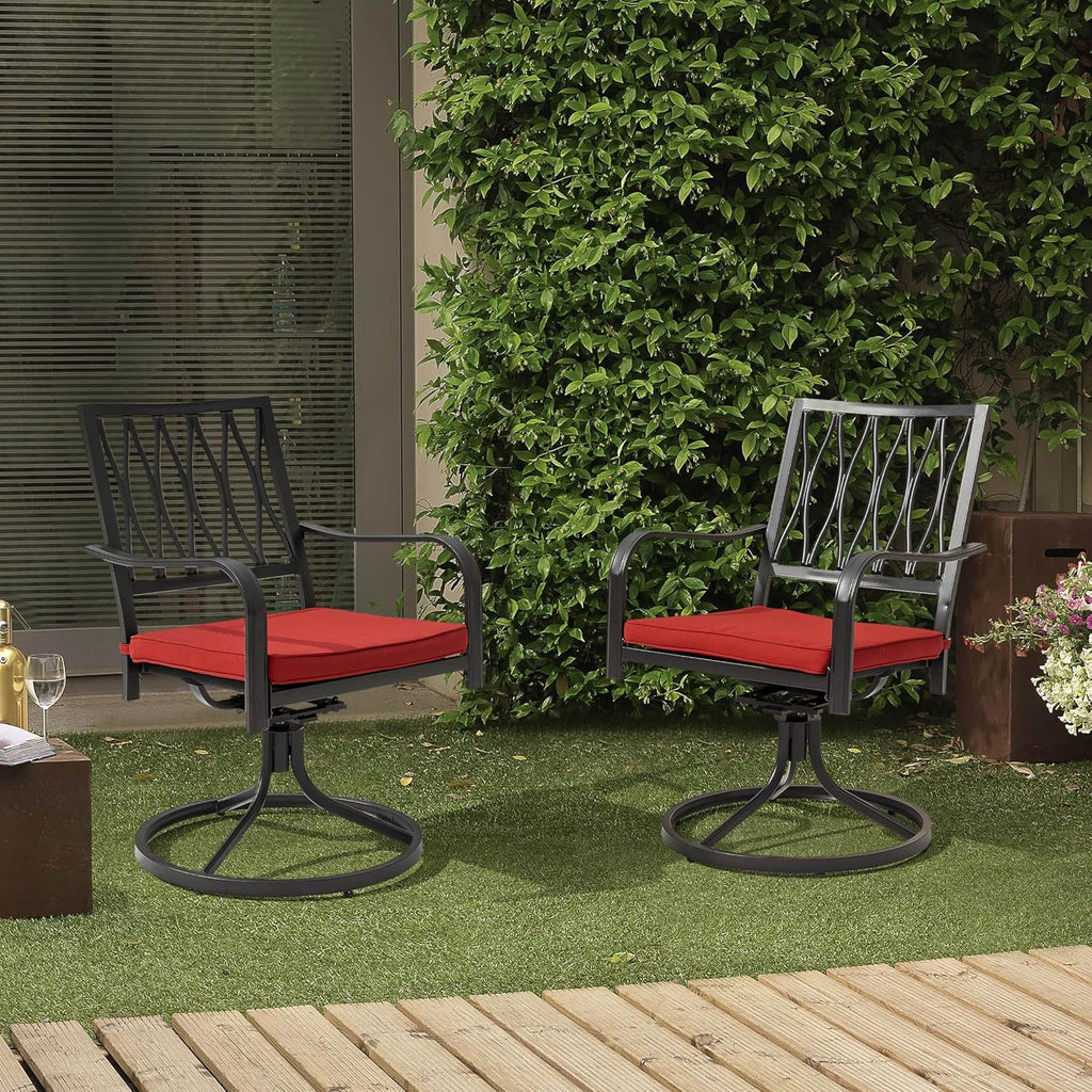 NUU GARDEN Outdoor Patio Swivel Chair Set of 2 Iron Dining Rocker Chairs, with Padded Cushions, for Patio, Garden, Backyard and Balcony, Black and Beige Color