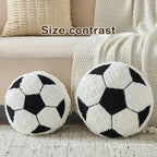 Soccer Pillow Football Round Cushion Soft Fluffy Soccerball Decorative Plush Pillow for Room Decor (Black, 12 Inch)