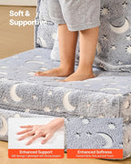 VEVOR 3-in-1 Kids Sofa, Foldable Toddler Soft Couch, Glow in The Dark Kids Couch Fold Out with 28D Sponge & Flannel Fabric, Convertible Toddler Chair to Lounger for Reading, Playing, Gaming, M, Gray