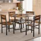 RALGEND Round Dining Table Set for 4, 5-Piece Kitchen Table and Chairs with Storage Shelf, Circle Dinner Table Set with Wooden Tabletop & Metal Legs, for Kitchen & Dining Room, Rustic Brown and Black