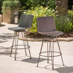 Christopher Knight Home Torrey Outdoor Wicker Barstools with Iron Frame, 2-Pcs Set, Multibrown / Black Copper