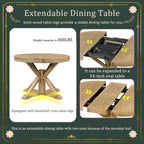 LUMISOL Round Dining Table Set for 4, Farmhouse Kitchen Table Set with Extendable Round Dining Table & 4 Upholstered Chairs, 5-Piece Solid Wood Table and Chairs Set for Dining Room, Natural