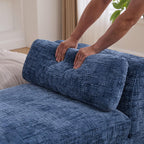 mikibama 83.1" Extra Long Ottoman Bench for Bedroom,Oversized Chenille Upholstered Chaise Lounge Sofa Benches,Modern End of Bed Bench with Arms,Lounger Daybed Couch with Pillows (Blue)