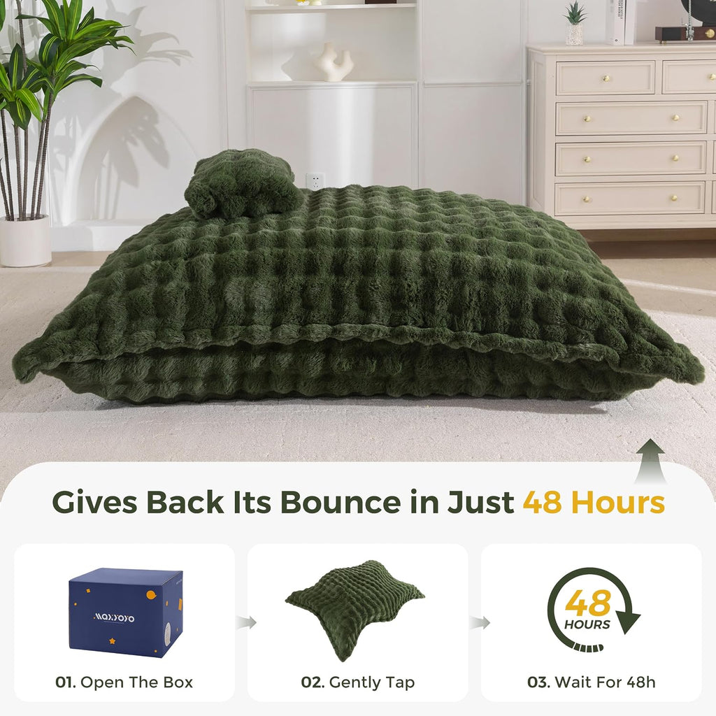 MAXYOYO Giant Bean Bag Chair with Pillow, 3 in 1 Convertible Bean Bag Chair | Removable Floor Cushion Stuffed Floor Lounger for Adults with Washable Cover, Lazy Chair for Living Room, Bubble Green, Full
