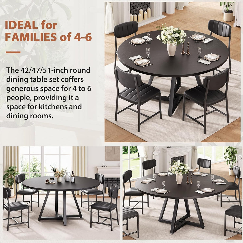 Jocoevol Round Dining Table Kitchen Dining Room Circle Dinner Pedestal Table for 4, Space Saving Wood Kitchen & Dining Room Furniture (Black)