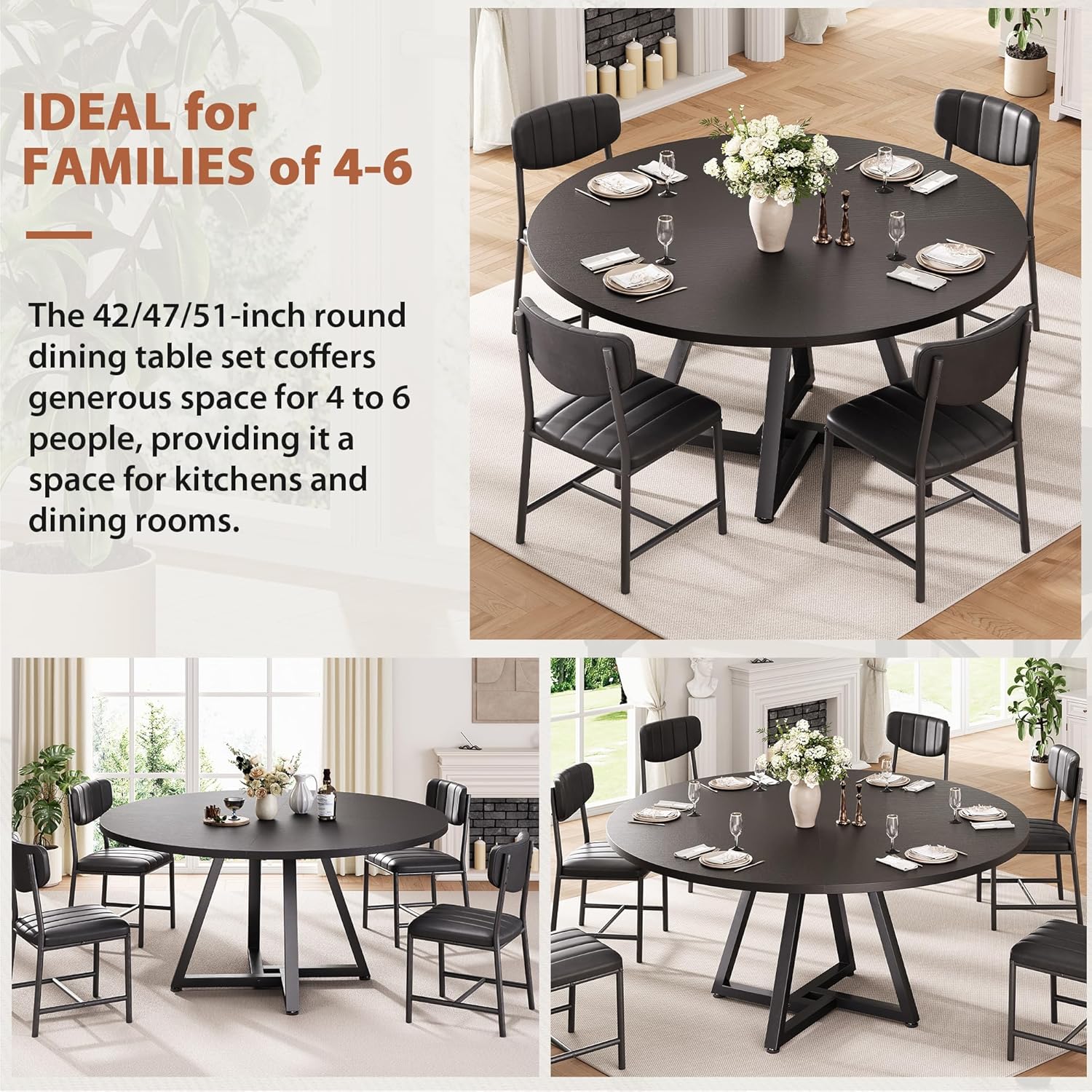 Jocoevol Round Dining Table Kitchen Dining Room Circle Dinner Pedestal Table for 4, Space Saving Wood Kitchen & Dining Room Furniture (Black)