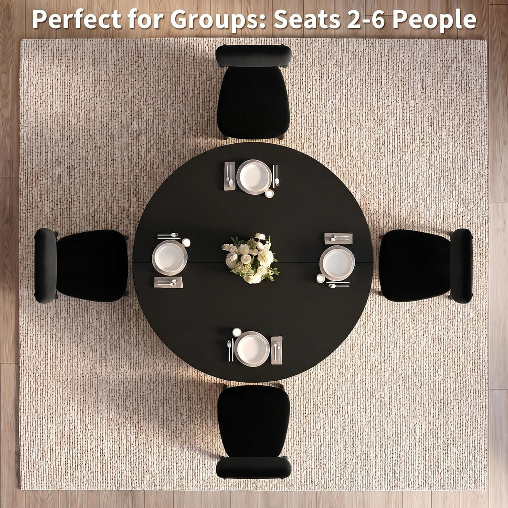 iPormis 47.2" Round Dining Table Set for 4, 5-Piece Kitchen Table & Chairs Set for 4, Dining Room Circle Table with 4 Upholstered Chairs for Small Space, Black Table + 4 Black Chairs
