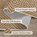 Jute Rug 5x7 Outdoor Patio Rug with Border, Washable Rugs for Living Room, Farmhouse Non Slip Area Rugs with Rubber Backing Indoor Outdoor, Non Shedding Carpet for Bedroom, Courtyard, Light Brown