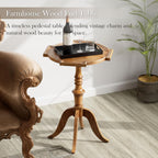 COZAYH Rustic Pedestal End Table, Distressed Farmhouse Side Table with Unique Tray-Style Wooden, Accent End Table for Bedroom, Living Room, Entryway, Brown
