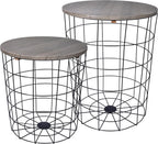 Elevon Nesting Table End Table Wire Basket Base with Wood Tops Side Table Set of 2, Gray