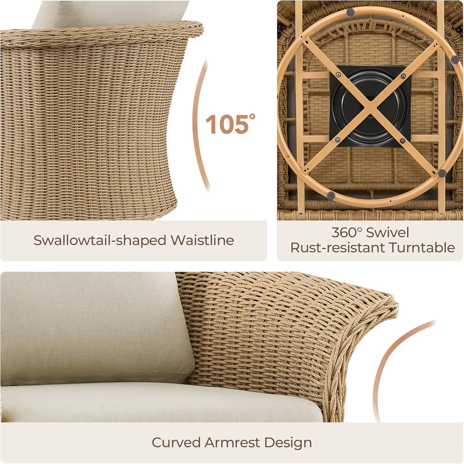CHITA Wicker Patio Swivel Chairs with Removable Thickened Cushion, Outdoor Rattan Chairs for Sunroom, Garden, Deck, Backyard or Porch