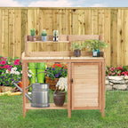 Outdoor Wooden Potting Bench with Sink, Sliding Tabletop & Removable Tray, Large Storage Cabinet + Bottom Shelf, Natural Wood Garden Workstation for Patio & Lawn