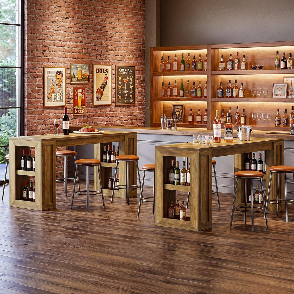 Tribesigns 70.87-Inch Extra Long Bar Height Table, Farmhouse Bar Table with Open Storage Shelves, Rectangular High Top Pub Tables for Kitchen, Dining Room, Living Room, Basement, Bistro, Rustic Brown