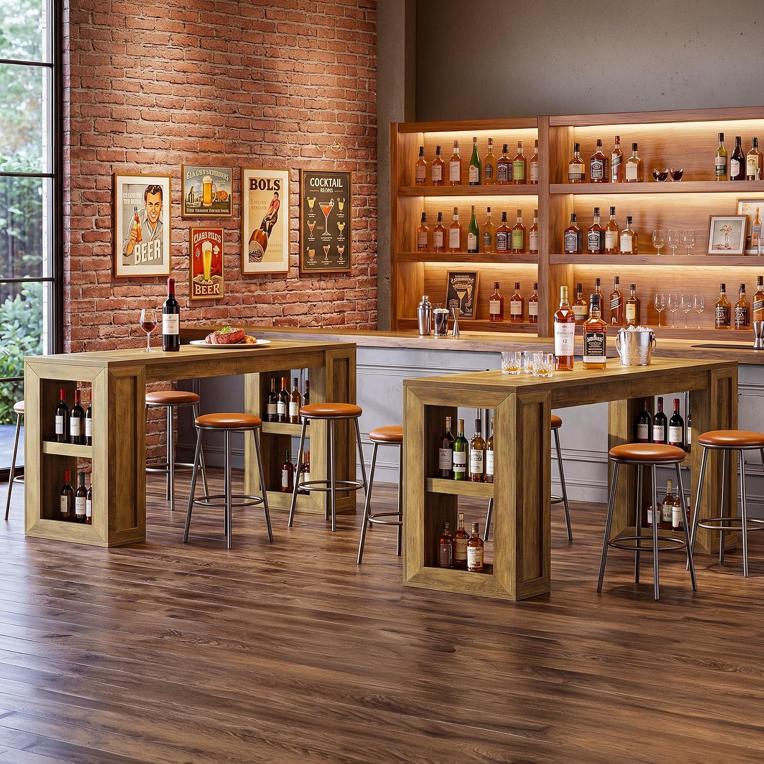 Tribesigns 70.87-Inch Extra Long Bar Height Table, Farmhouse Bar Table with Open Storage Shelves, Rectangular High Top Pub Tables for Kitchen, Dining Room, Living Room, Basement, Bistro, Rustic Brown