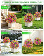 Artificial Topiary Ball Tree Violet Flowers with Spike, 2 Pack 23.6" Faux Plants Evergreen Tree UV Resistant Bushes Plants for Outdoor Front Porch Garden Patio Spring Decor (Mix Color 23.6in)