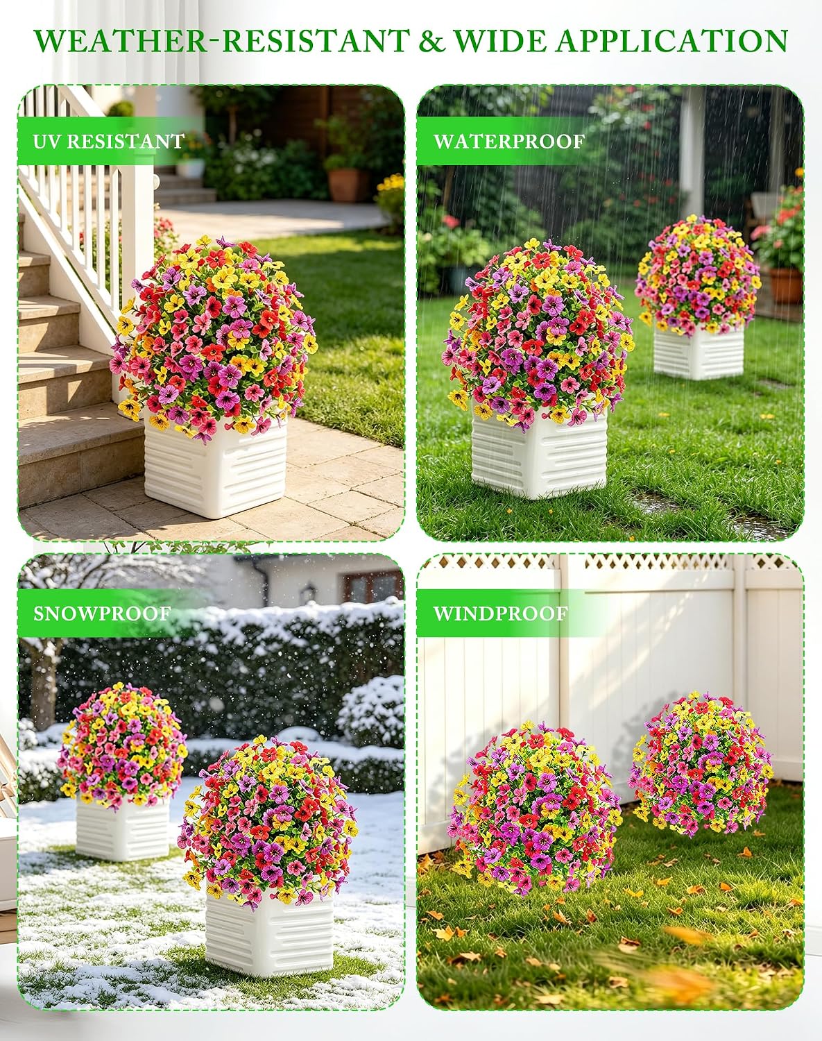 Artificial Topiary Ball Tree Violet Flowers with Spike, 2 Pack 23.6" Faux Plants Evergreen Tree UV Resistant Bushes Plants for Outdoor Front Porch Garden Patio Spring Decor (Mix Color 23.6in)